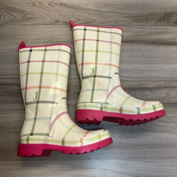 COACH Plaid Rubber Rain Boots Size 6 M Women's multi-colored Paisley A7107 - Picture 2 of 13